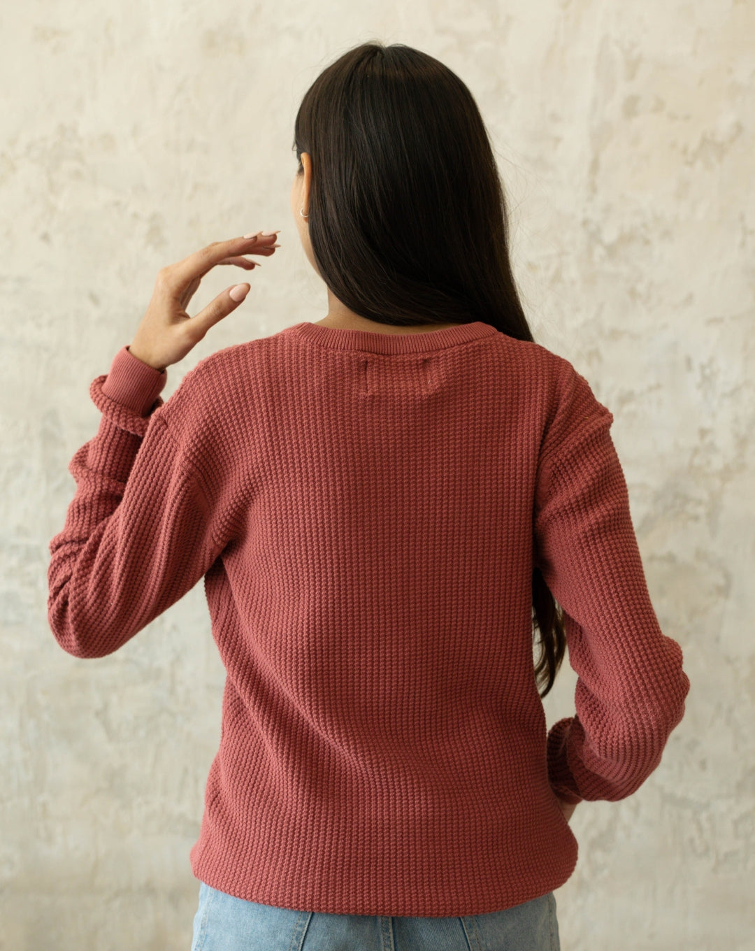 Waffle Sweat Shirt | Salmon Pink | Regular | Kaam Bhari