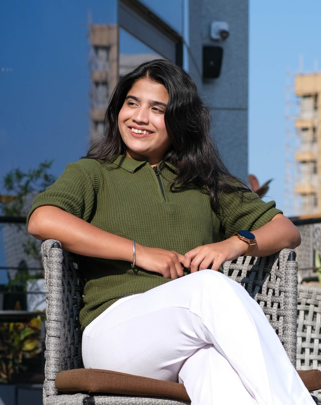 Waffle Polo T Shirt | Green | Regular | Kaam Bhari