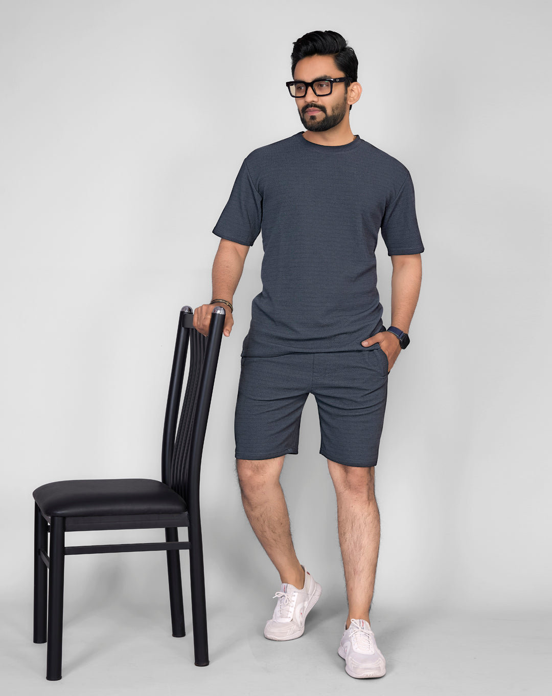 Waffle Co-Ord Set Grey T-Shirt & Shorts