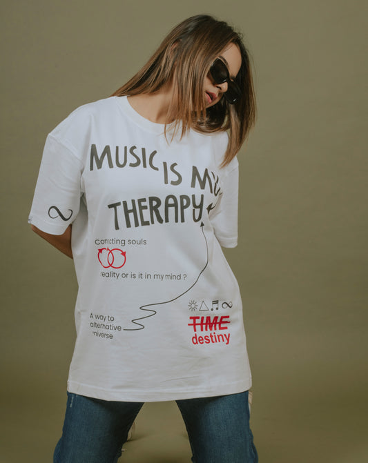 Music Is My Therapy | Over Sized T-Shirt | White | DJ Kiara