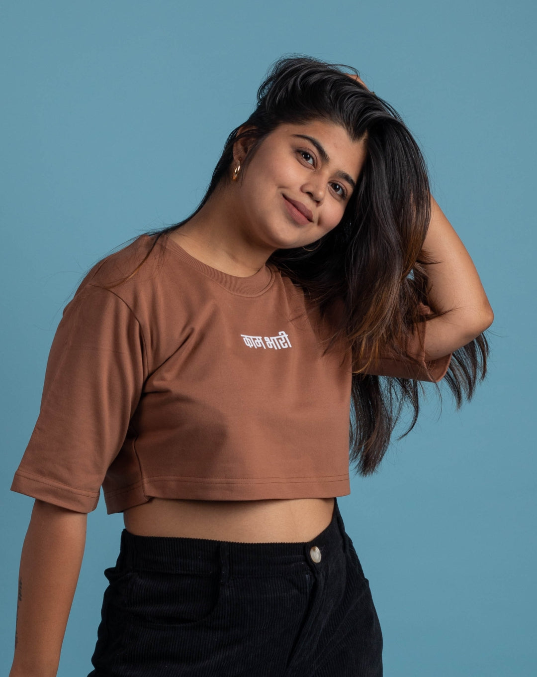 Kaam Bhari Signature Crop Top | Brown | Oversize