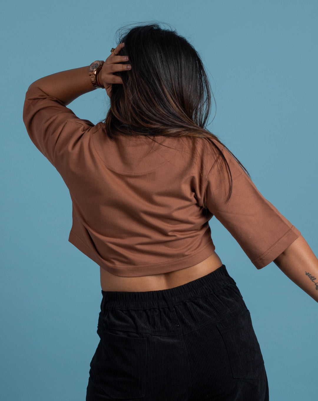 Kaam Bhari Signature Crop Top | Brown | Oversize