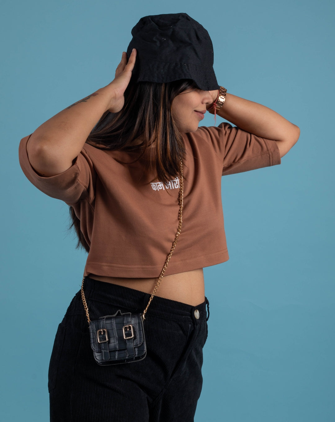 Kaam Bhari Signature Crop Top | Brown | Oversize