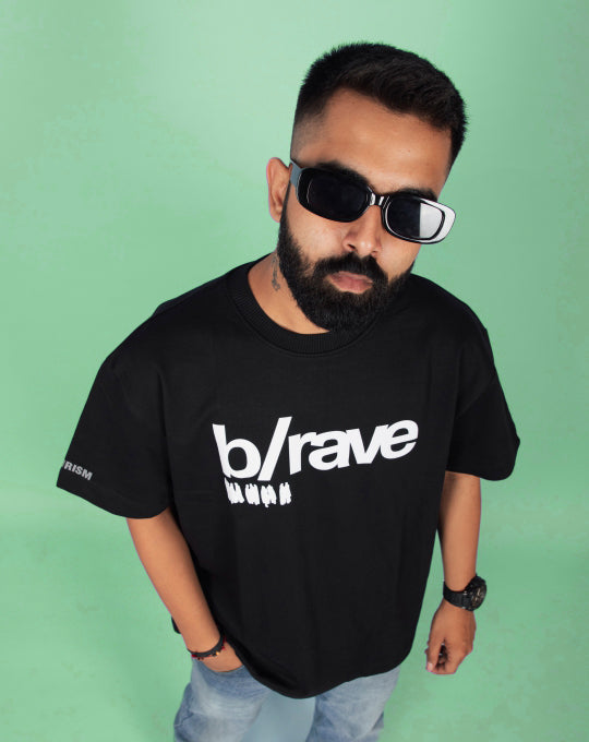 B a RAVE | Over Sized T-Shirt |Puff Print | Black | Futurism