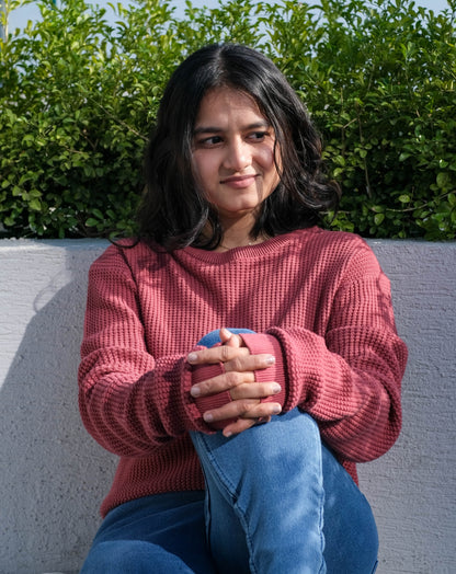 Waffle Sweat Shirt | Salmon Pink | Regular | Kaam Bhari