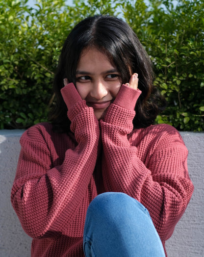 Waffle Sweat Shirt | Salmon Pink | Regular | Kaam Bhari