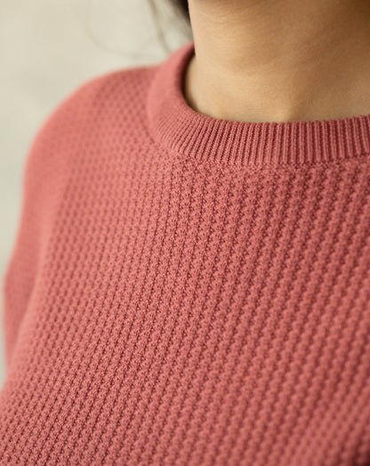 Waffle Sweat Shirt | Salmon Pink | Regular | Kaam Bhari