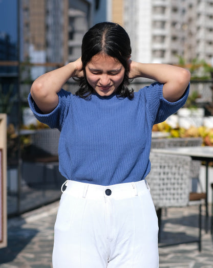 Waffle T Shirt | Blue | Regular | Kaam Bhari