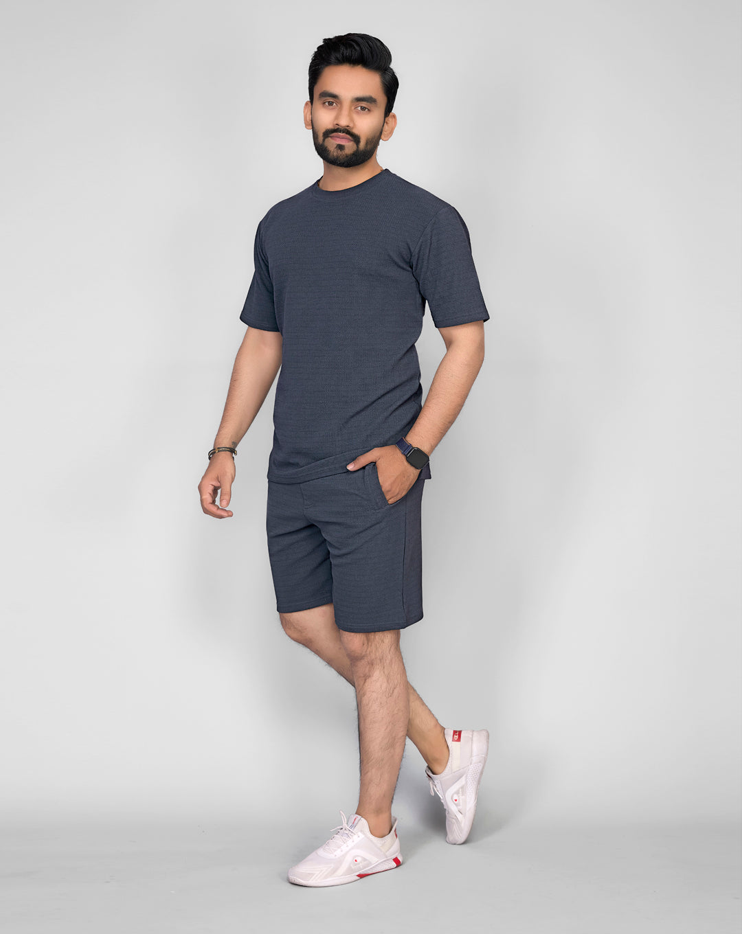 Waffle Co-Ord Set Grey T-Shirt & Shorts