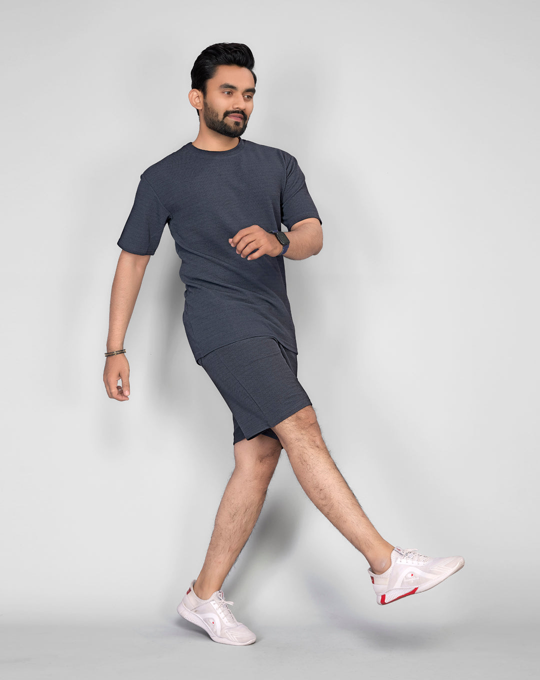 Waffle Co-Ord Set Grey T-Shirt & Shorts