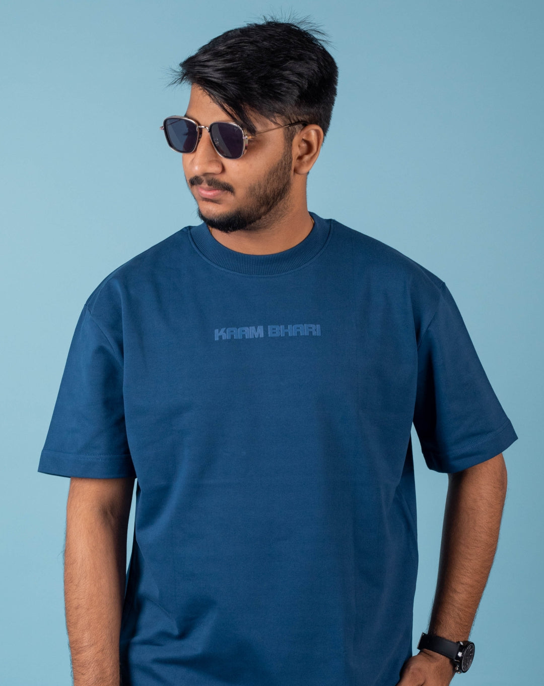 Kaam Bhari Signature | Over Sized T-Shirt |3D Print | Teal Blue