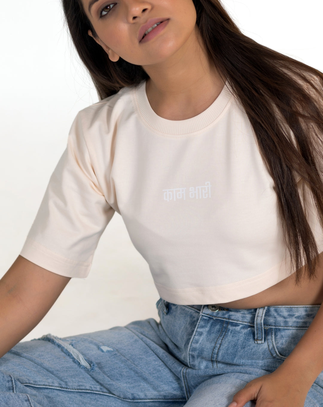 Kaam Bhari Signature Crop Top | Marshmallow | Oversize