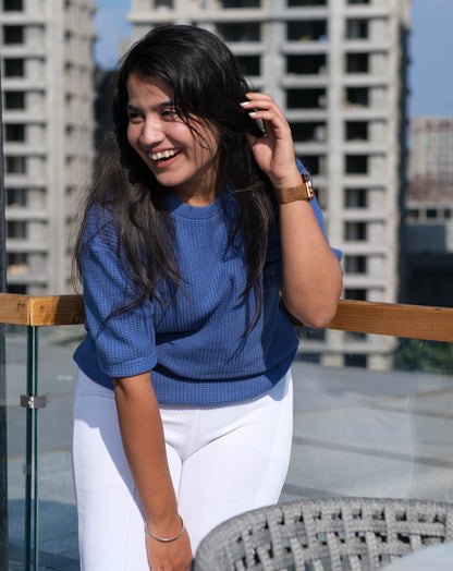 Waffle T Shirt | Blue | Regular | Kaam Bhari