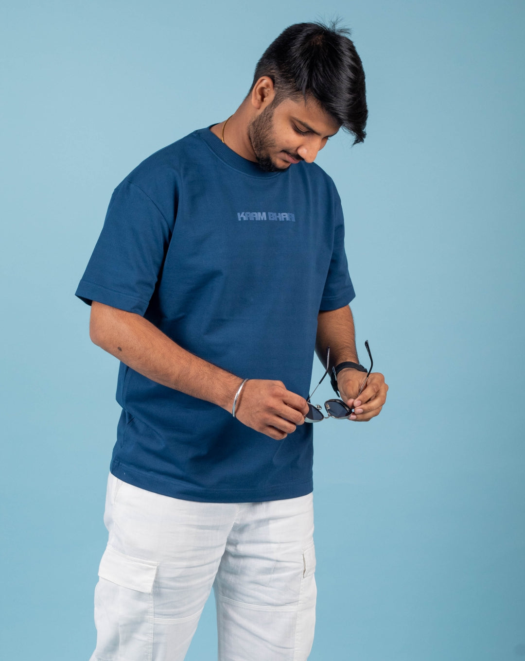 Kaam Bhari Signature | Over Sized T-Shirt |3D Print | Teal Blue