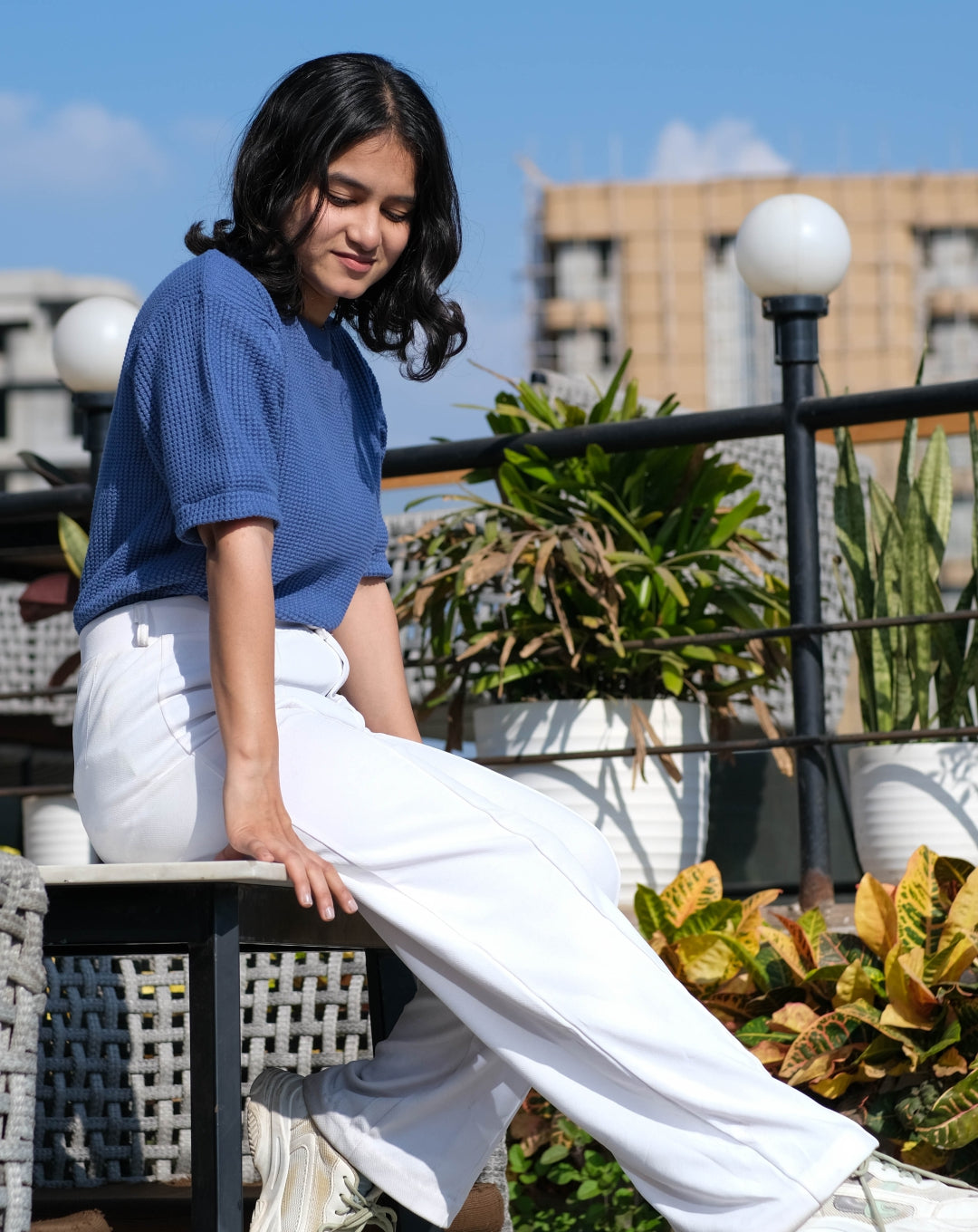 Waffle T Shirt | Blue | Regular | Kaam Bhari