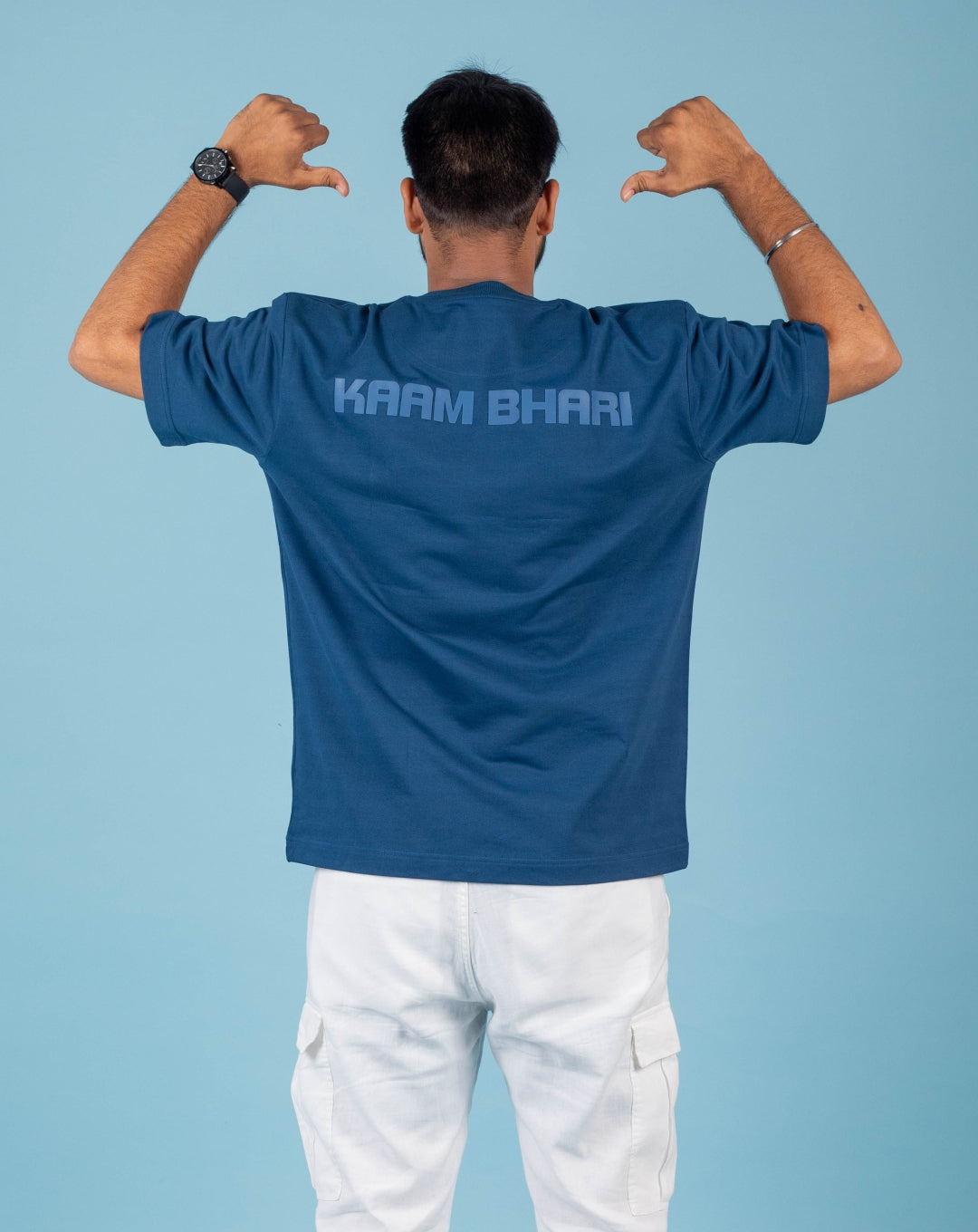 Kaam Bhari Signature | Over Sized T-Shirt |3D Print | Teal Blue