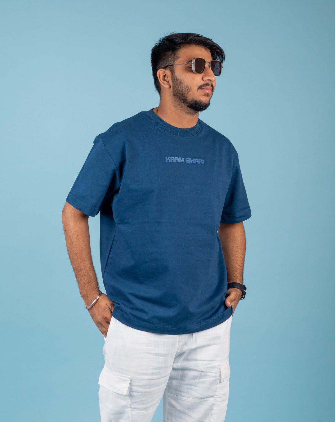 Kaam Bhari Signature | Over Sized T-Shirt |3D Print | Teal Blue