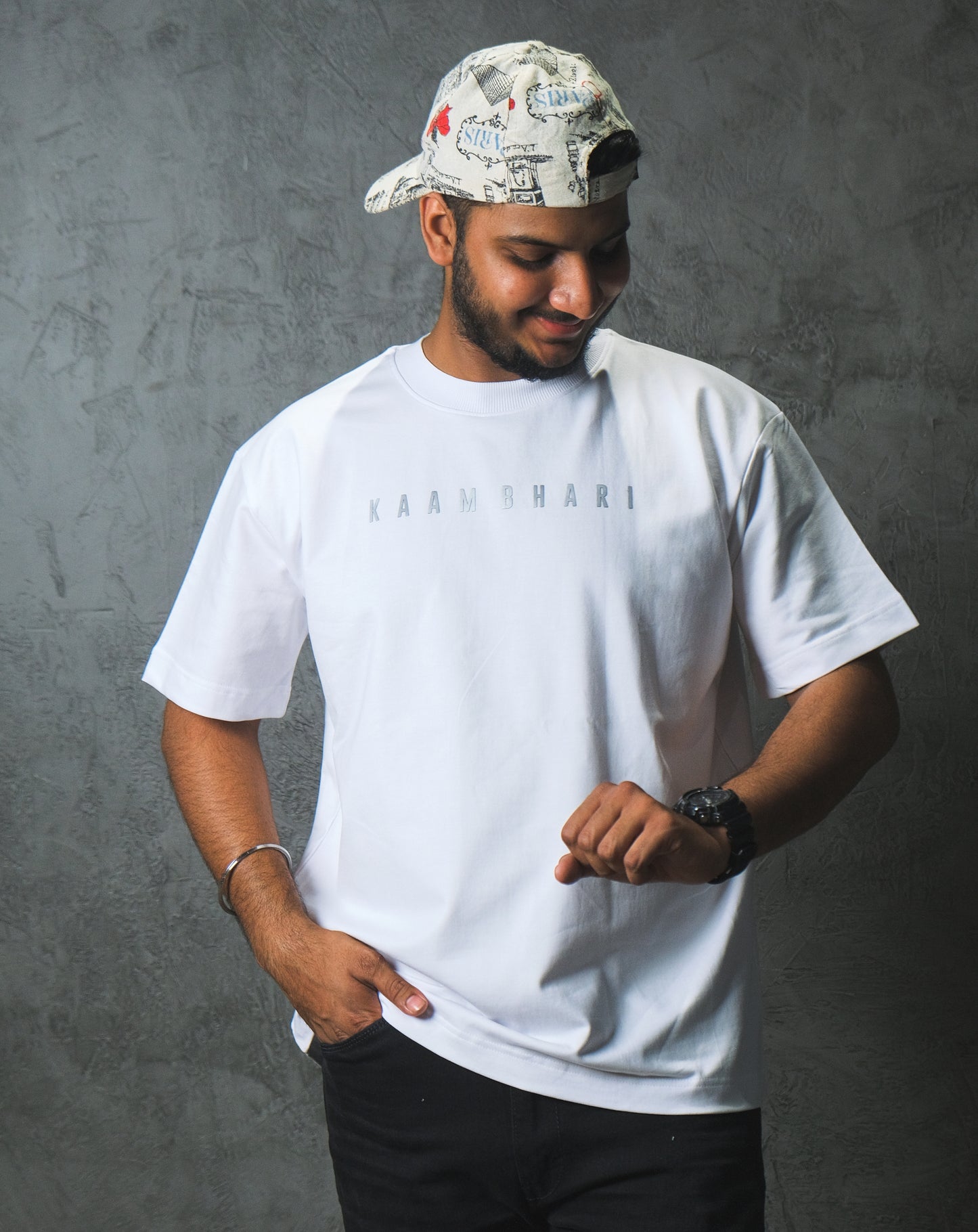 Kaam Bhari Reflective Solid | 250 GSM | White | Oversize