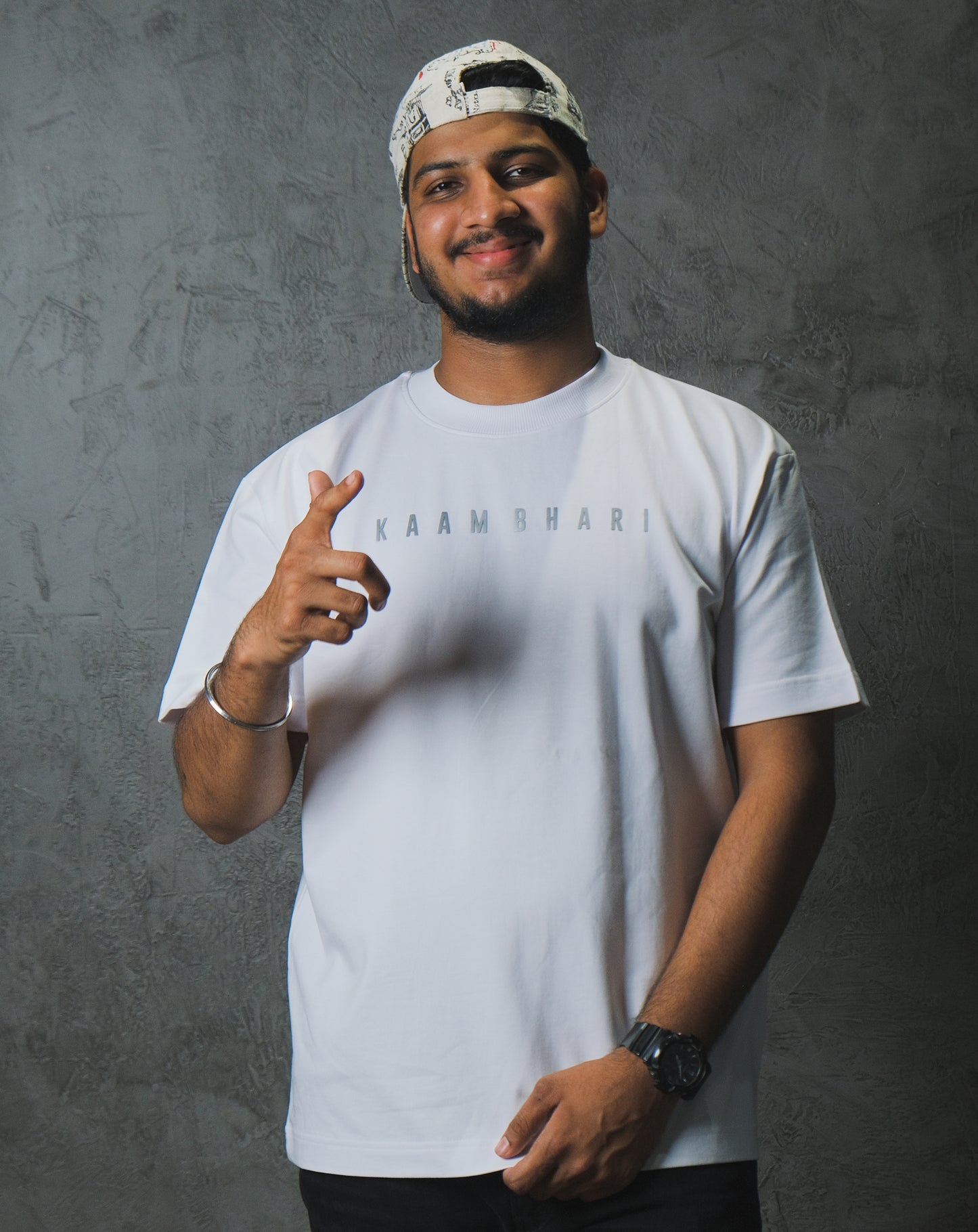 Kaam Bhari Reflective Solid | 250 GSM | White | Oversize