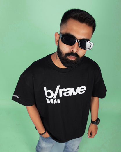 B a RAVE | Over Sized T-Shirt |Puff Print | Black | Futurism