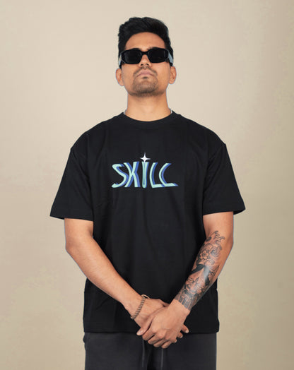 SKILL | Over Sized T-Shirt | Reflective | Black | Futurism