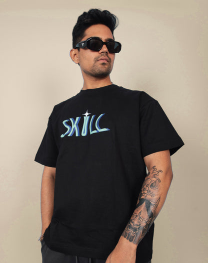SKILL | Over Sized T-Shirt | Reflective | Black | Futurism