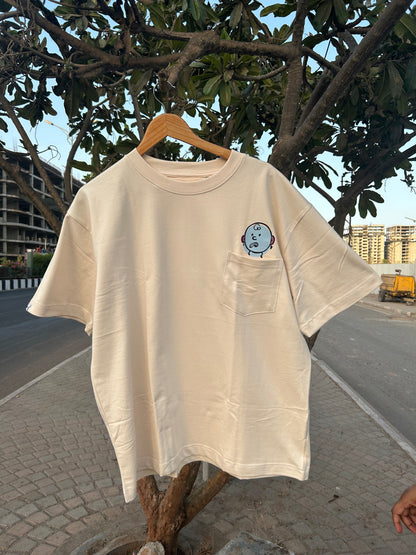 LAZY SUNDAY | MARSHMELLOW WITH POCKET | OVERSIZED UNISEX T-SHIRT