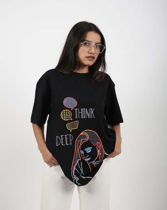 THINK DEEP BLACK OVERSIZE UNISEX TSHIRT COTTON
