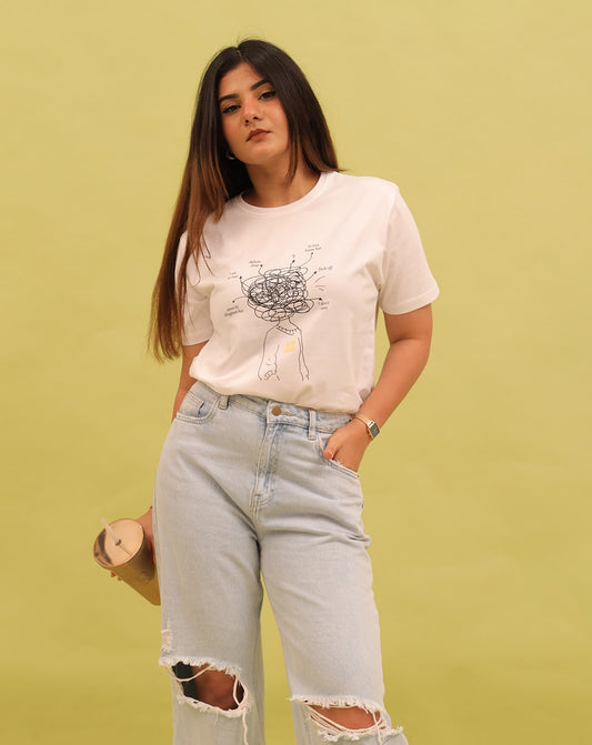 Human mind (Unisex Round neck white regular T-shirt)