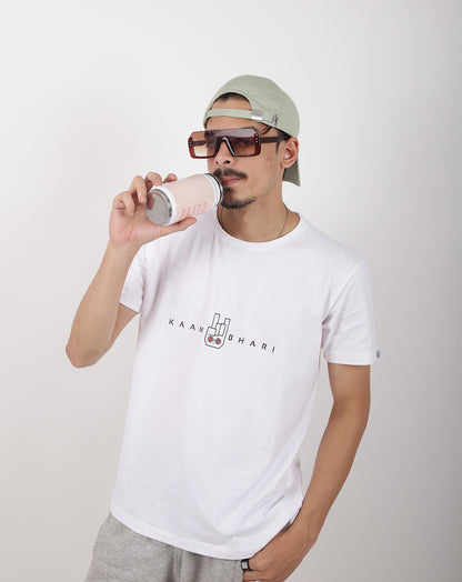 KAAMBHARI Signature White Round Neck Cotton Tees