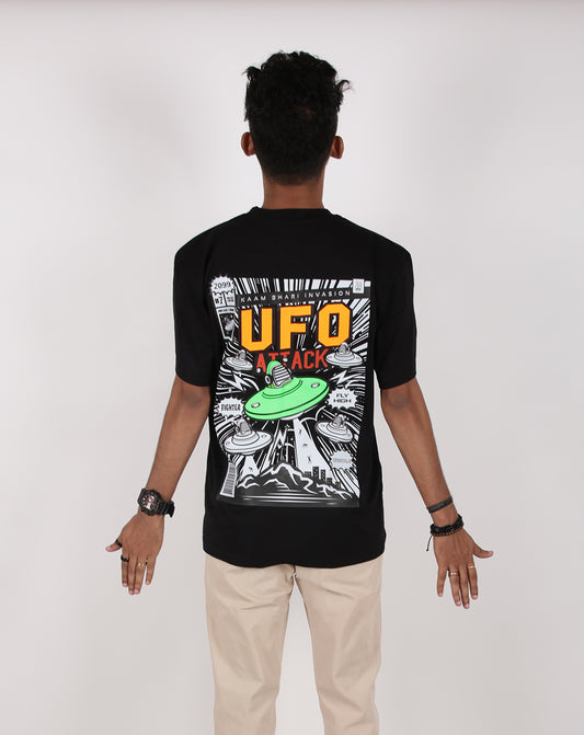 UFO NEON BLACK OVERSIZE UNISEX TSHIRT COTTON