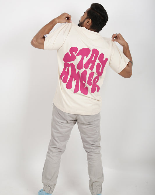 STAY AMEER MARSHMELLOW & GREY TSHIRT WITH POCKET COTTON UNISEX T-SHIRT (PUFF PRINT)