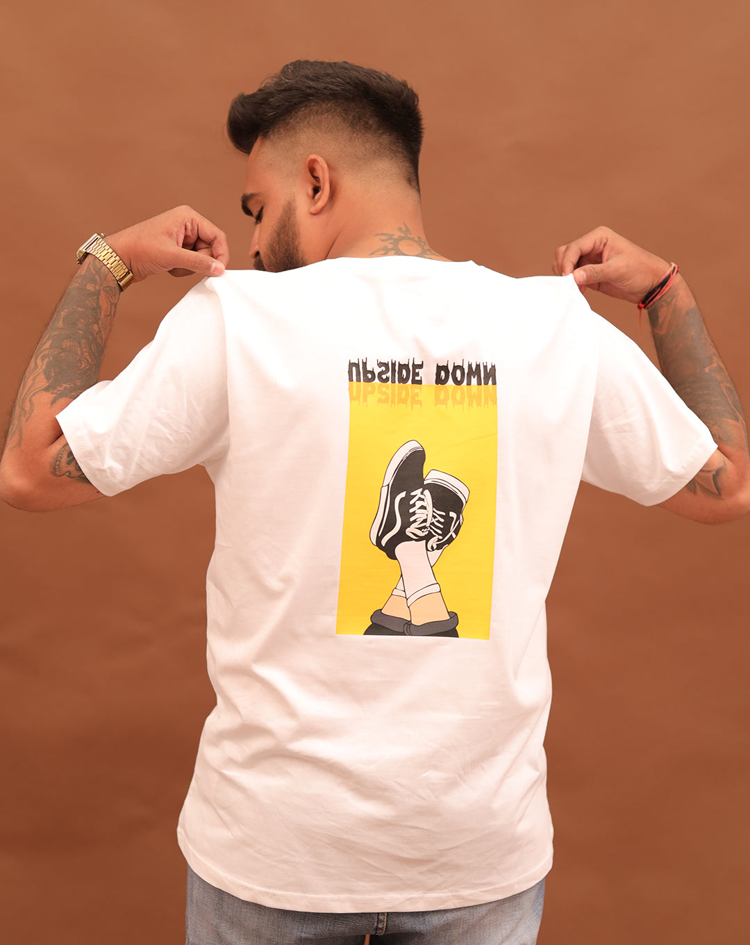 Upside Down (Unisex Round neck WHITE regular T-shirt)