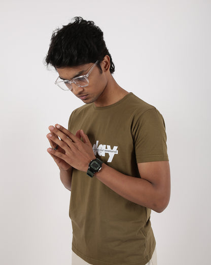 Monday (Unisex Round neck OLIVE regular T-shirt)
