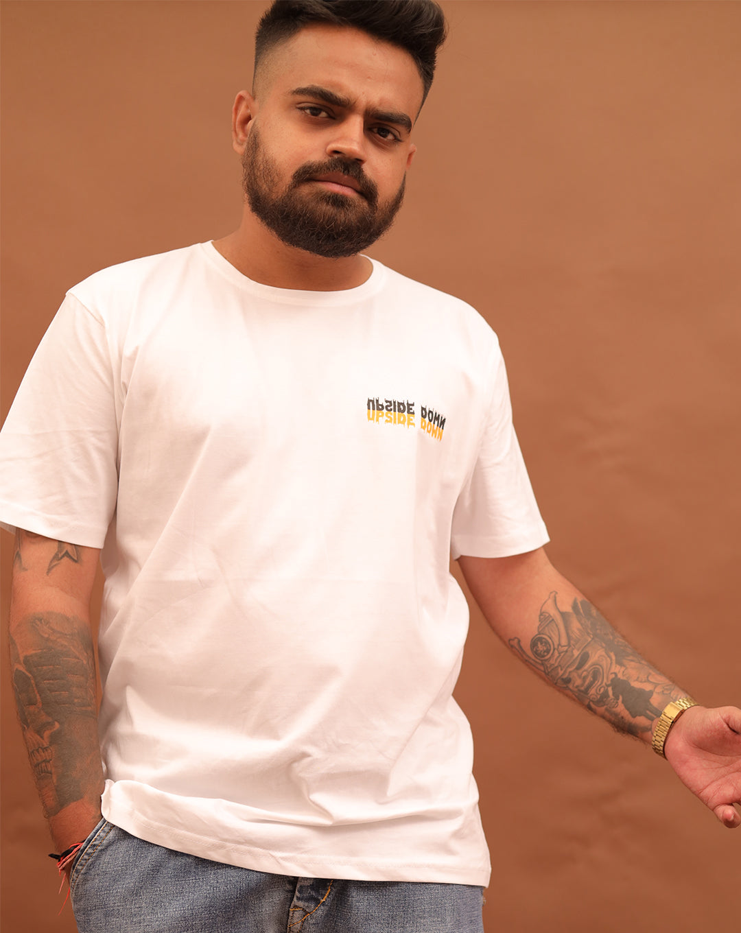 Upside Down (Unisex Round neck WHITE regular T-shirt)