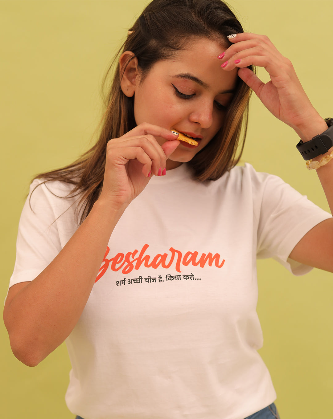 BESHARAM (Unisex Round neck WHITE regular T-shirt)
