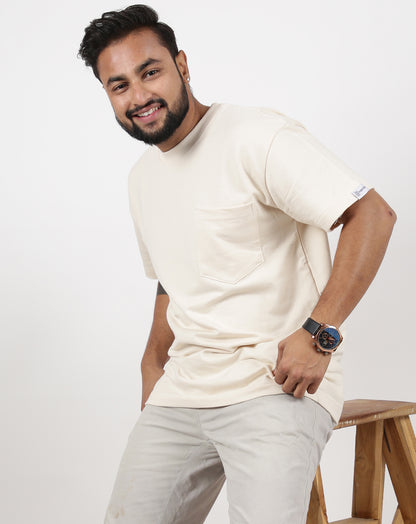 STAY AMEER MARSHMELLOW & GREY TSHIRT WITH POCKET COTTON UNISEX T-SHIRT (PUFF PRINT)