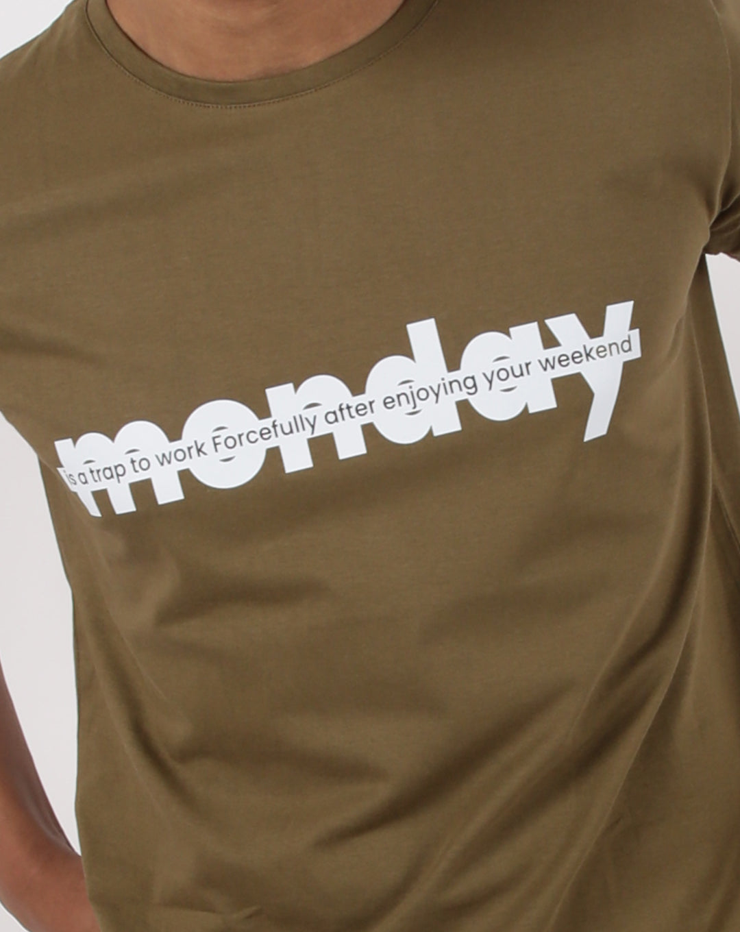 Monday (Unisex Round neck OLIVE regular T-shirt)