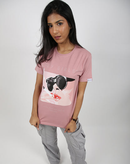 Hey Girls Light Pink T-shirt Cotton Print