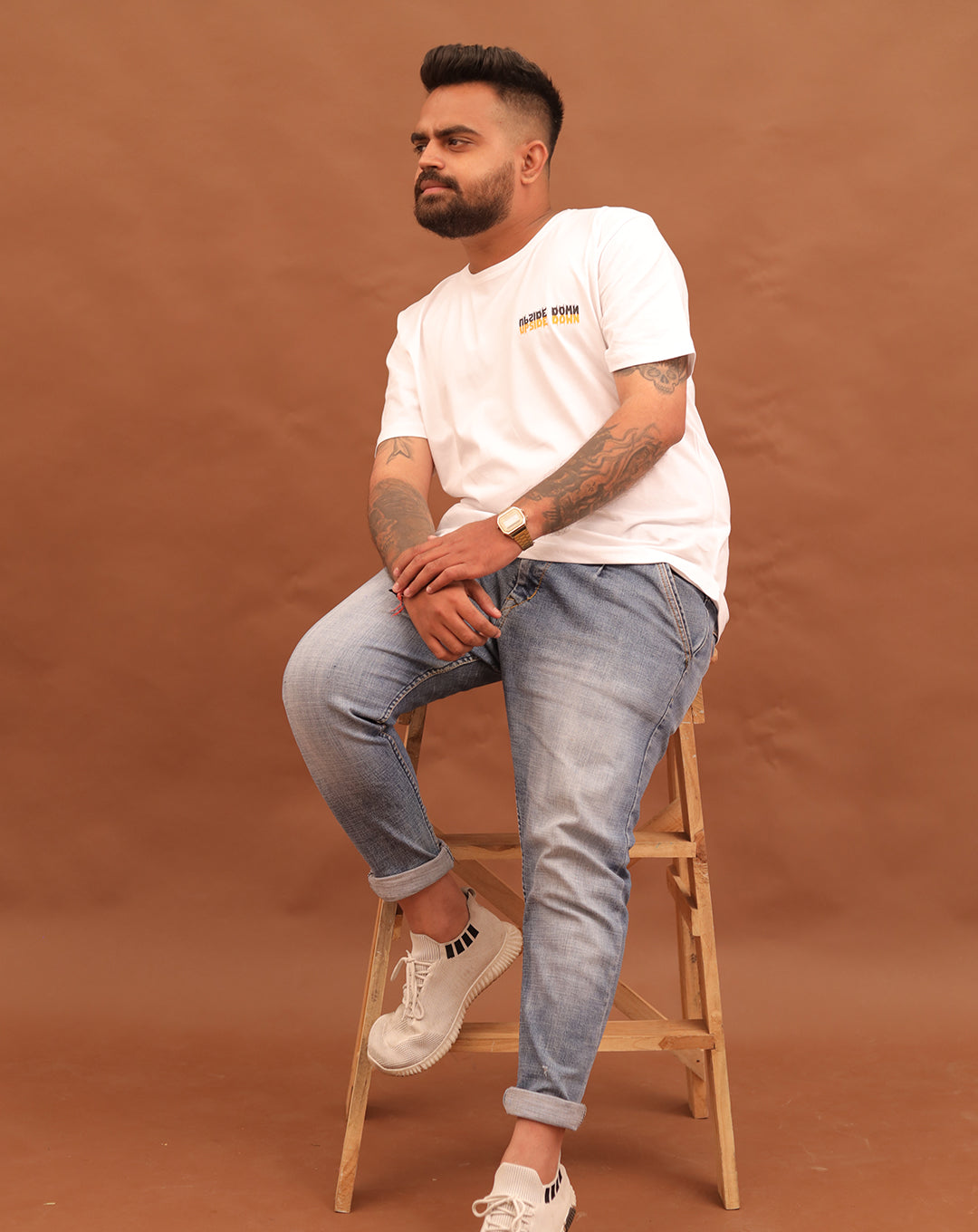 Upside Down (Unisex Round neck WHITE regular T-shirt)
