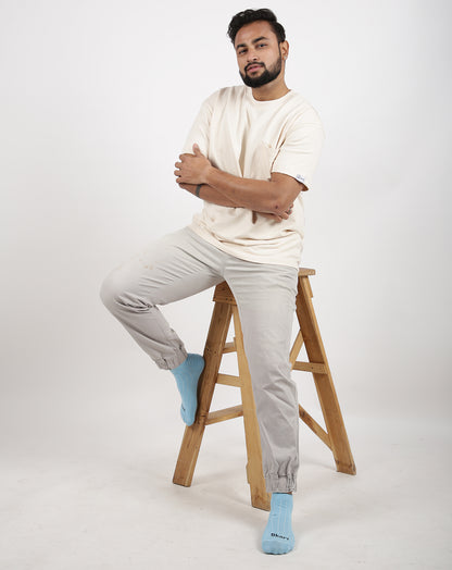 STAY AMEER MARSHMELLOW & GREY TSHIRT WITH POCKET COTTON UNISEX T-SHIRT (PUFF PRINT)