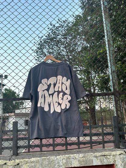 STAY AMEER MARSHMELLOW & GREY TSHIRT WITH POCKET COTTON UNISEX T-SHIRT (PUFF PRINT)